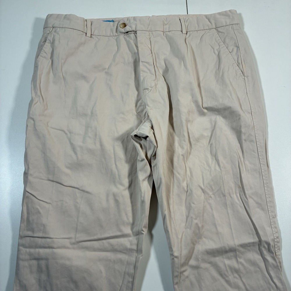 J McLaughlin Pants 38x32 Beige Straight Leg Flat Front Preppy Made in Portugal